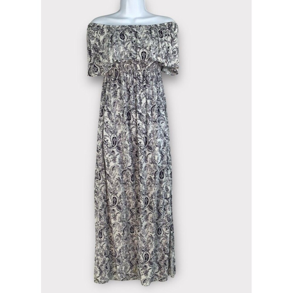 Cotton On Strapless Maxi Dress Women's Medium Open Back Paisley Ruffle Bodice